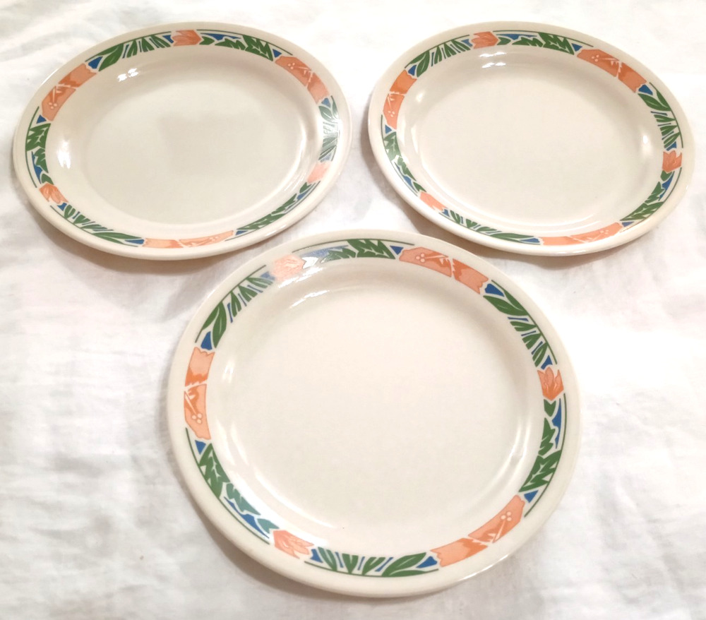 3 VTG Corelle Hibiscus 7 1/4” Small Plates 80's Cream Replacement Set
